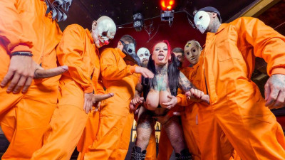 Busty inked model Sabien DeMonia likes hardcore gangbang sex