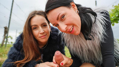 FFM outdoor sex play with two hot girlfriends Lenna Ross and Linda Caprice