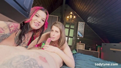 FFM fuck with hot bitchy ladies Lady Lyne and Sabien DeMonia