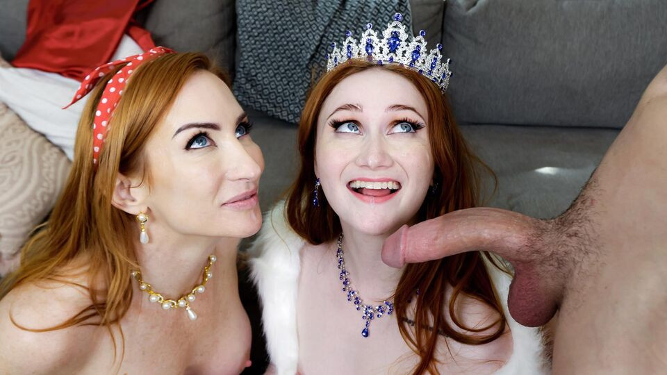 Two hot redheads Sophia Locke and Scarlet Skies love this big cock