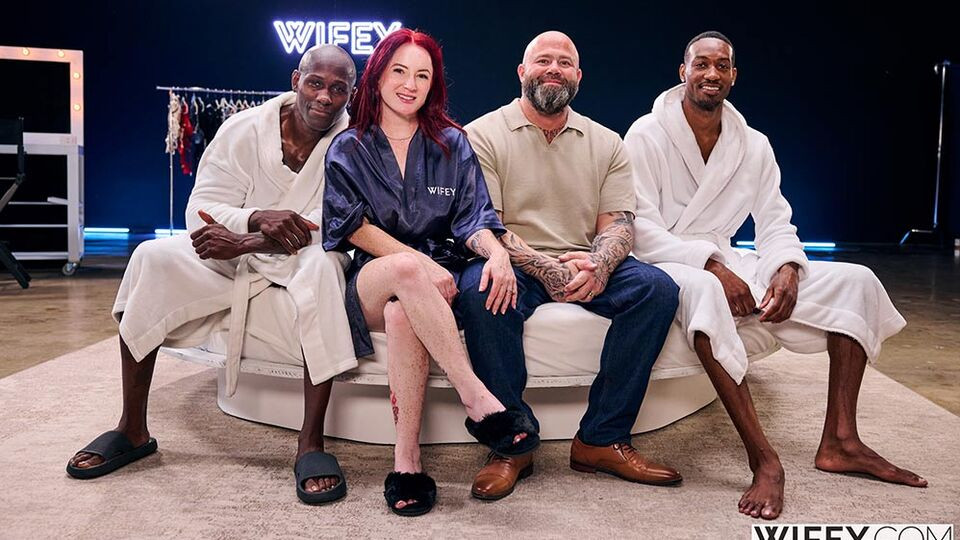 Black guys fucked a cum-loving busty redhead Peach on the carpet